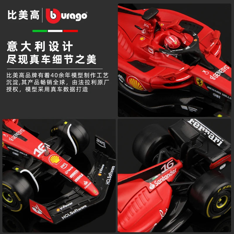 Bburago 1:43 2024 F1 Ferrari McLaren Model with Helmet Alloy Miniature Diecast Formula Racing Car Toy MCL38 W15 SF24 RB20 A524