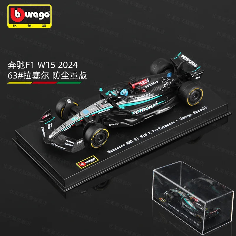 Bburago 1:43 2024 F1 Ferrari McLaren Model with Helmet Alloy Miniature Diecast Formula Racing Car Toy MCL38 W15 SF24 RB20 A524