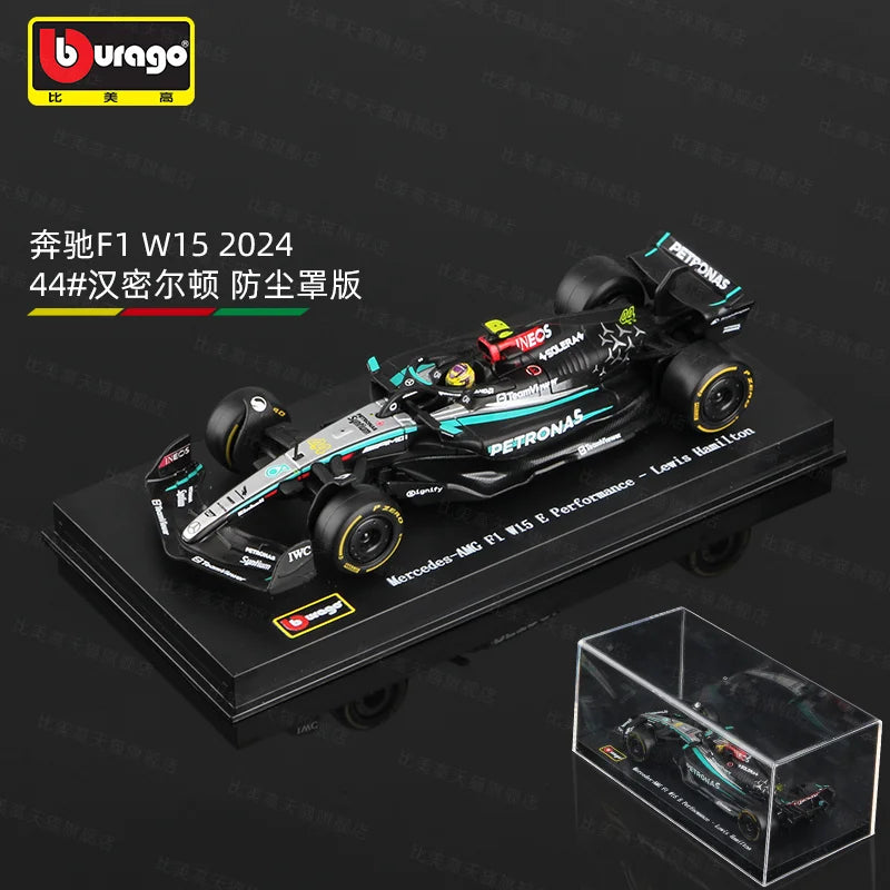 Bburago 1:43 2024 F1 Ferrari McLaren Model with Helmet Alloy Miniature Diecast Formula Racing Car Toy MCL38 W15 SF24 RB20 A524
