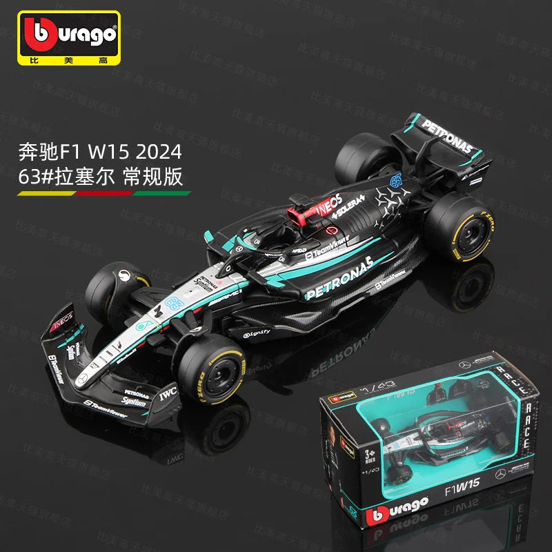 Bburago 1:43 2024 F1 Ferrari McLaren Model with Helmet Alloy Miniature Diecast Formula Racing Car Toy MCL38 W15 SF24 RB20 A524
