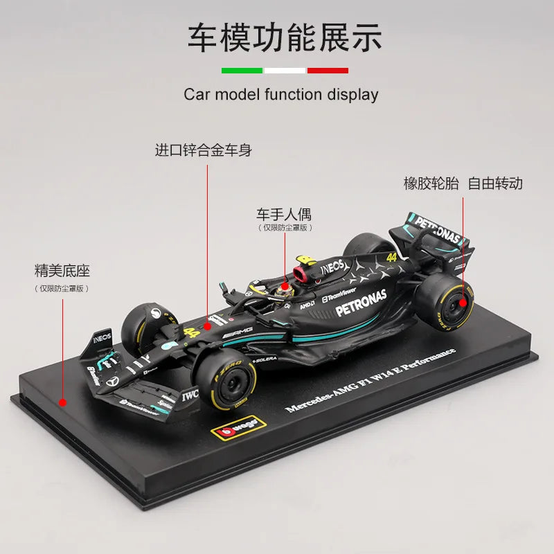 Bburago 1:43 2024 F1 Ferrari McLaren Model with Helmet Alloy Miniature Diecast Formula Racing Car Toy MCL38 W15 SF24 RB20 A524