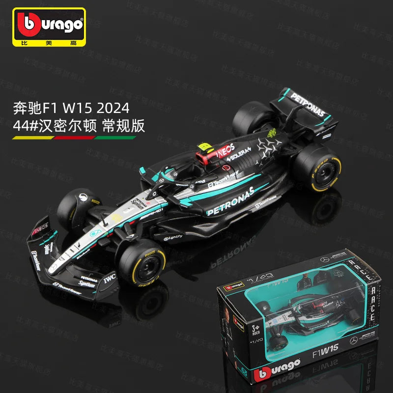 Bburago 1:43 2024 F1 Ferrari McLaren Model with Helmet Alloy Miniature Diecast Formula Racing Car Toy MCL38 W15 SF24 RB20 A524