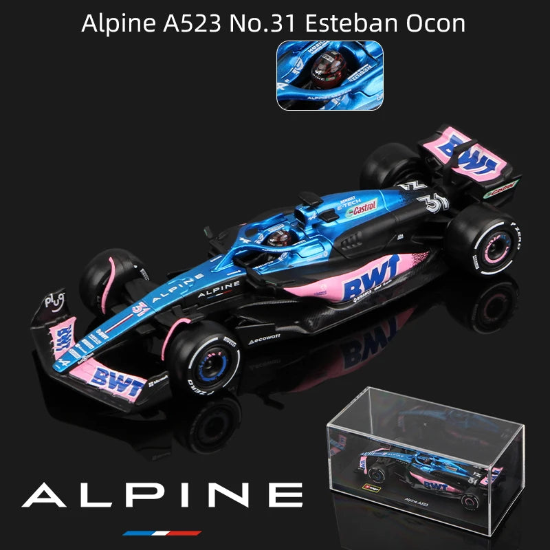 Bburago 1:43 2024 F1 Ferrari McLaren Model with Helmet Alloy Miniature Diecast Formula Racing Car Toy MCL38 W15 SF24 RB20 A524