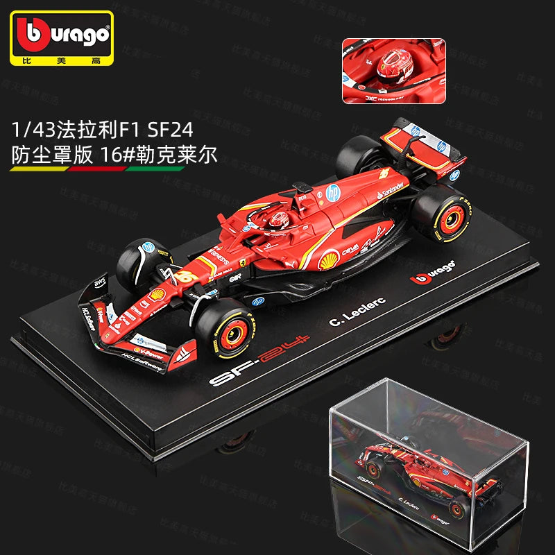Bburago 1:43 2024 F1 Ferrari McLaren Model with Helmet Alloy Miniature Diecast Formula Racing Car Toy MCL38 W15 SF24 RB20 A524