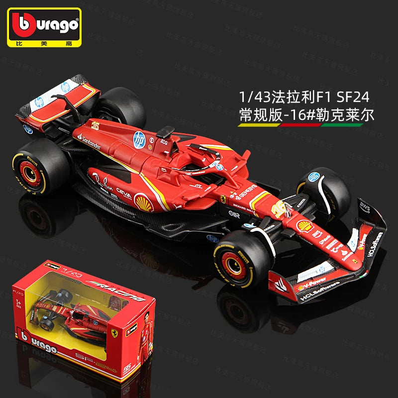 Bburago 1:43 2024 F1 Ferrari McLaren Model with Helmet Alloy Miniature Diecast Formula Racing Car Toy MCL38 W15 SF24 RB20 A524