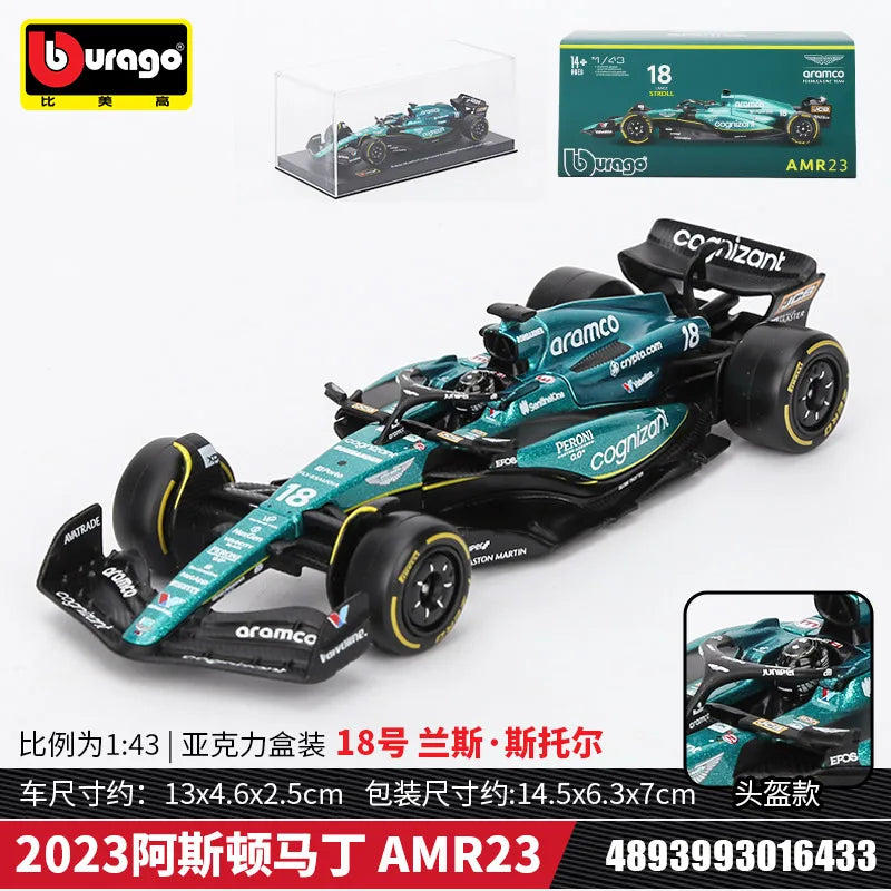 Bburago 1:43 2024 F1 Ferrari McLaren Model with Helmet Alloy Miniature Diecast Formula Racing Car Toy MCL38 W15 SF24 RB20 A524