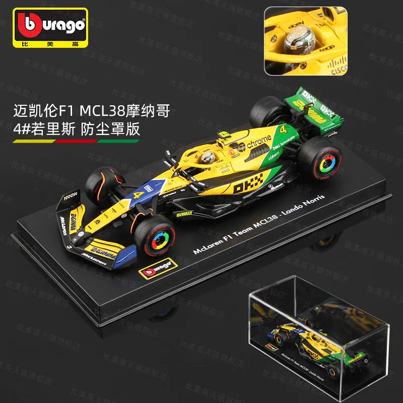 Bburago 1:43 2024 F1 Ferrari McLaren Model with Helmet Alloy Miniature Diecast Formula Racing Car Toy MCL38 W15 SF24 RB20 A524